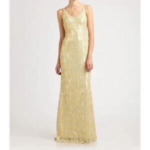 Badgley Mischka Collection Gold Beaded Sequin‎ Formal Dress Gown Sz 2